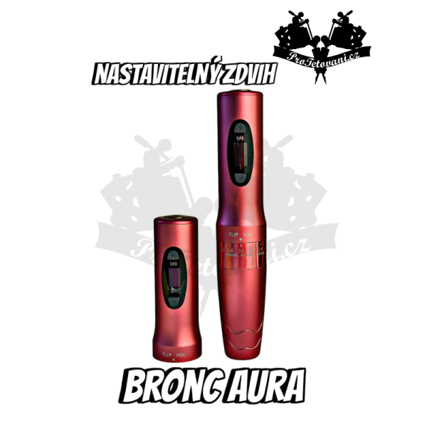 Bezdrátový bateriový rotační tetovací strojek Hummingbird Bronc Aura Pink s nastavitelným zdvihem