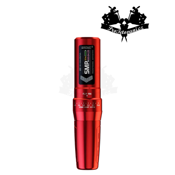 Bezdrátový bateriový rotační tetovací strojek Hummingbird Bronc Siren s nastavitelným zdvihem RED