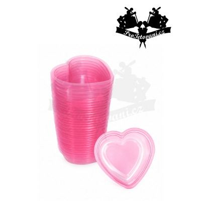 Plastové kelímky na tetování PINK HEART CUPS 40 KS 