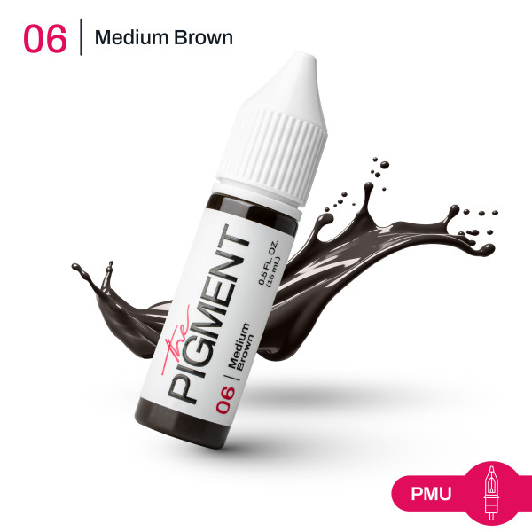 Barva pro permanentní make-up THE PIGMENT 06 Medium Brown – 15 ml REACH