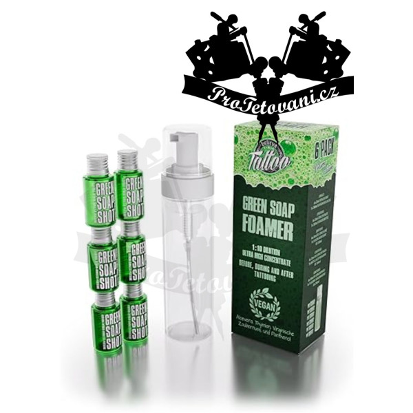 Believa Tattoo green soap Foamer kit 6 x 20 ml a zpěňovačka