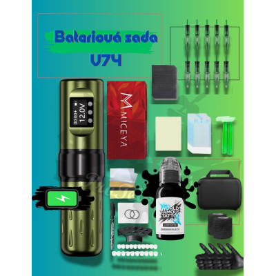 Rotační tetovací sada s bateriovým strojkem V74 a WFM Obsidian Outlining 30 ml