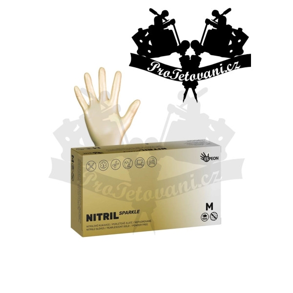 ESPEON Nitrilové rukavice NITRIL SPARKLE perleťově zlaté M