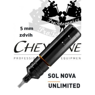 Rotační bateriový tetovací strojek CHEYENNE SOL NOVA UNLIMITED BLACK 5 mm zdvih